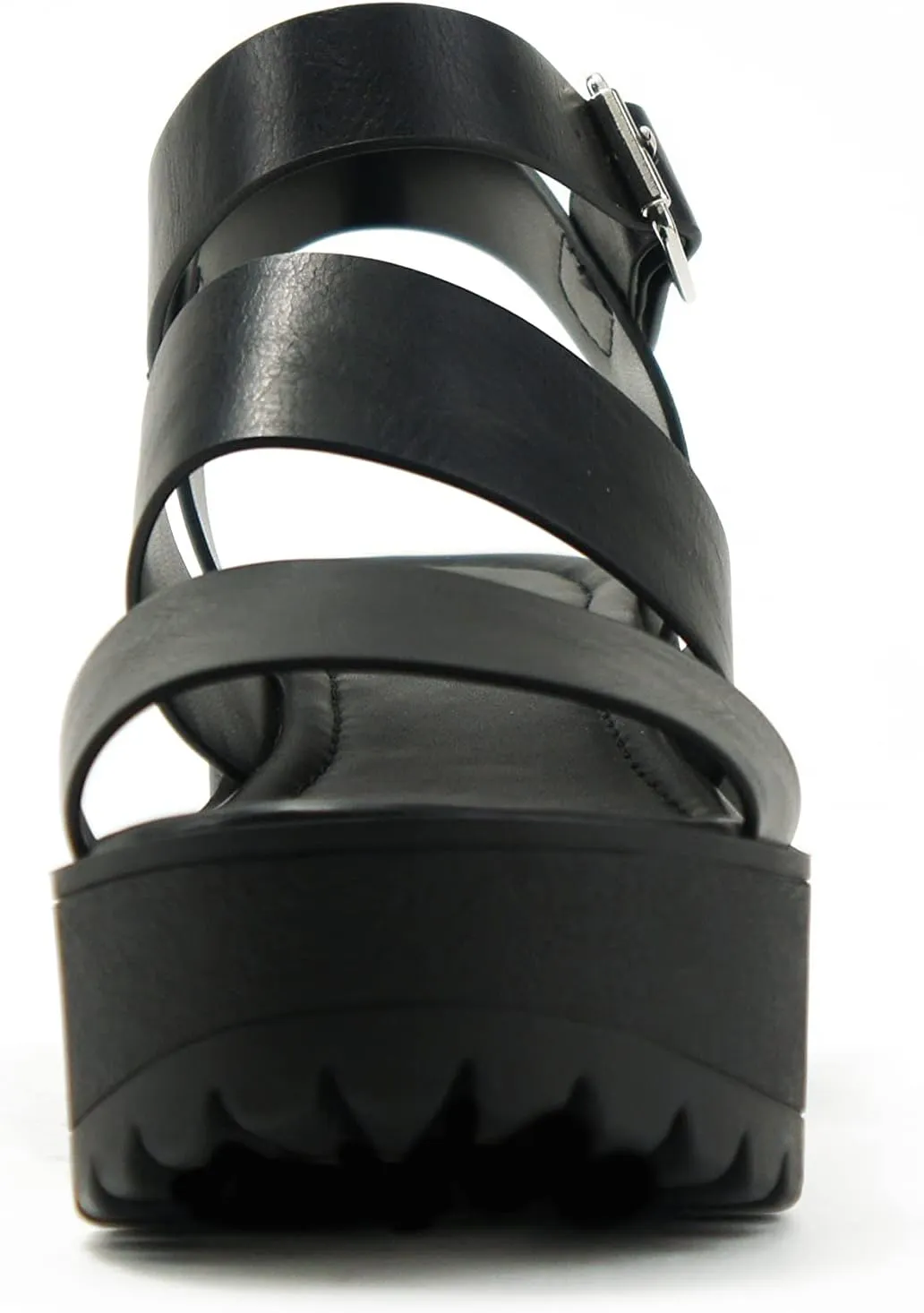 ABSOLEX BELLA ~ Women Fashion Open Toe Two Bands Lug sole Adjustable Ankle Strap Block Heel Sandals