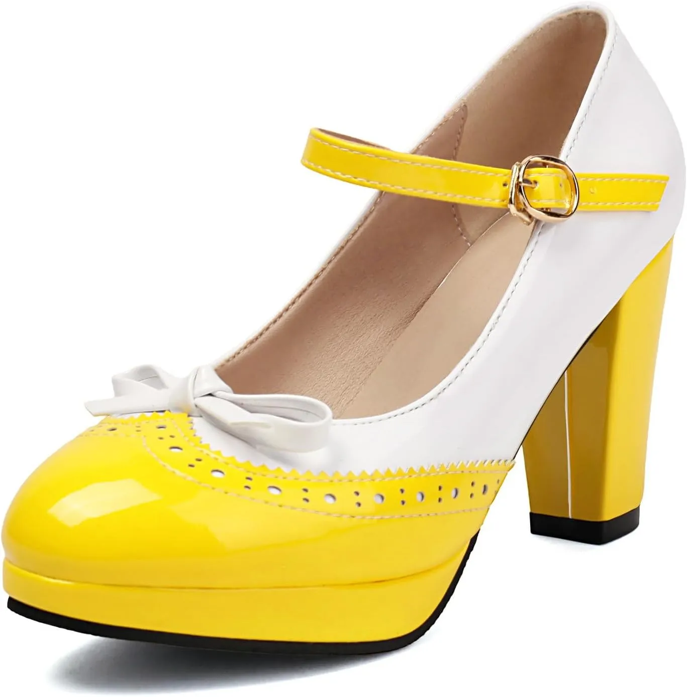 AIMODOR Mary Jane Heels for Women Platform High Lolita Heels Sweet Bow Round Toe Pumps Rockabilly Oxford Mary Jane Pumps Ankle Strap Cosplay Shoes Kawaii Dress Shoes