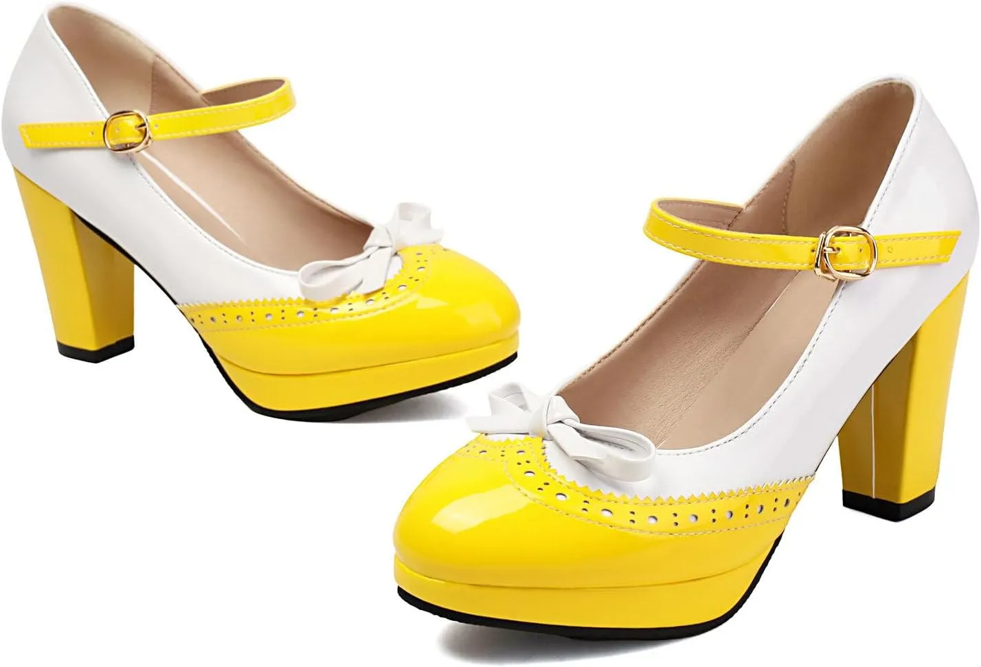AIMODOR Mary Jane Heels for Women Platform High Lolita Heels Sweet Bow Round Toe Pumps Rockabilly Oxford Mary Jane Pumps Ankle Strap Cosplay Shoes Kawaii Dress Shoes