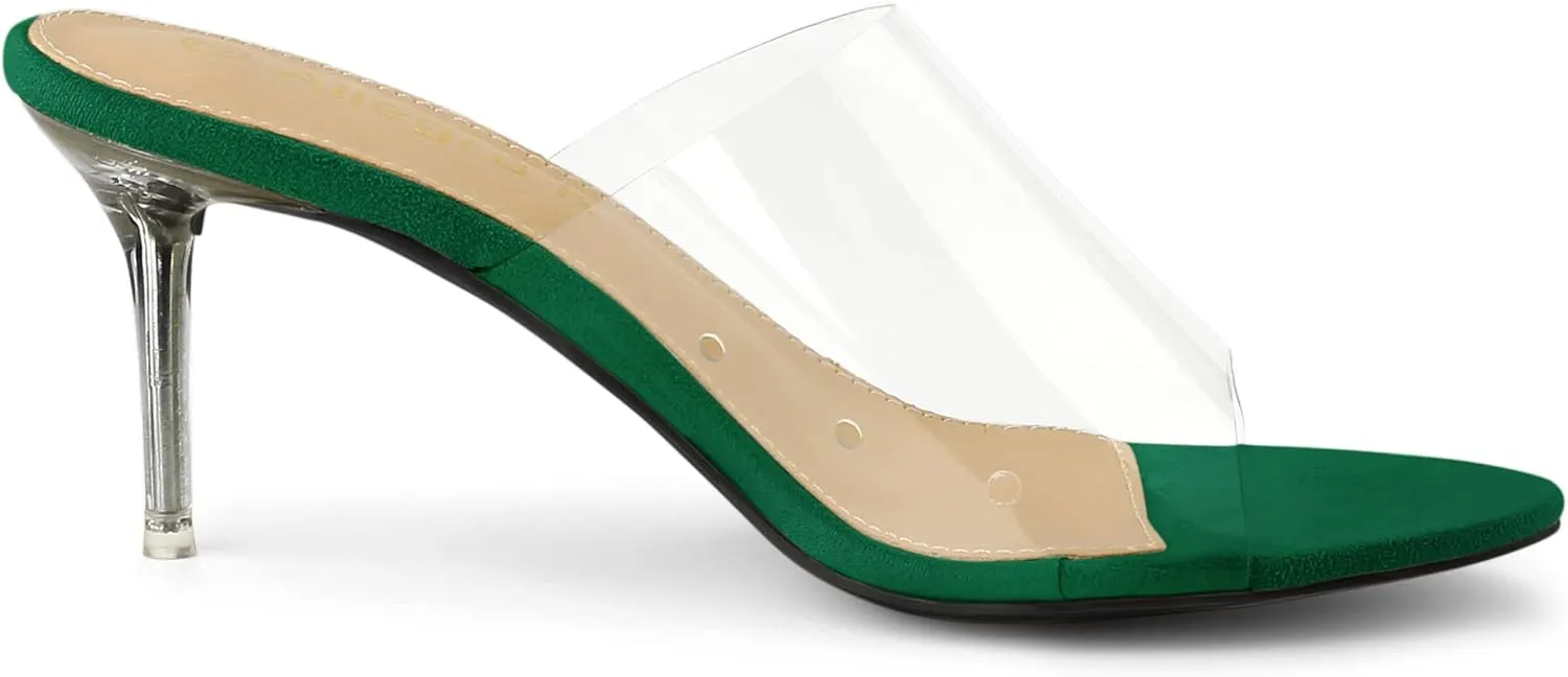 Allegra K Women's Clear Strap Open Toe Slip On Stiletto Heel Slide Sandals