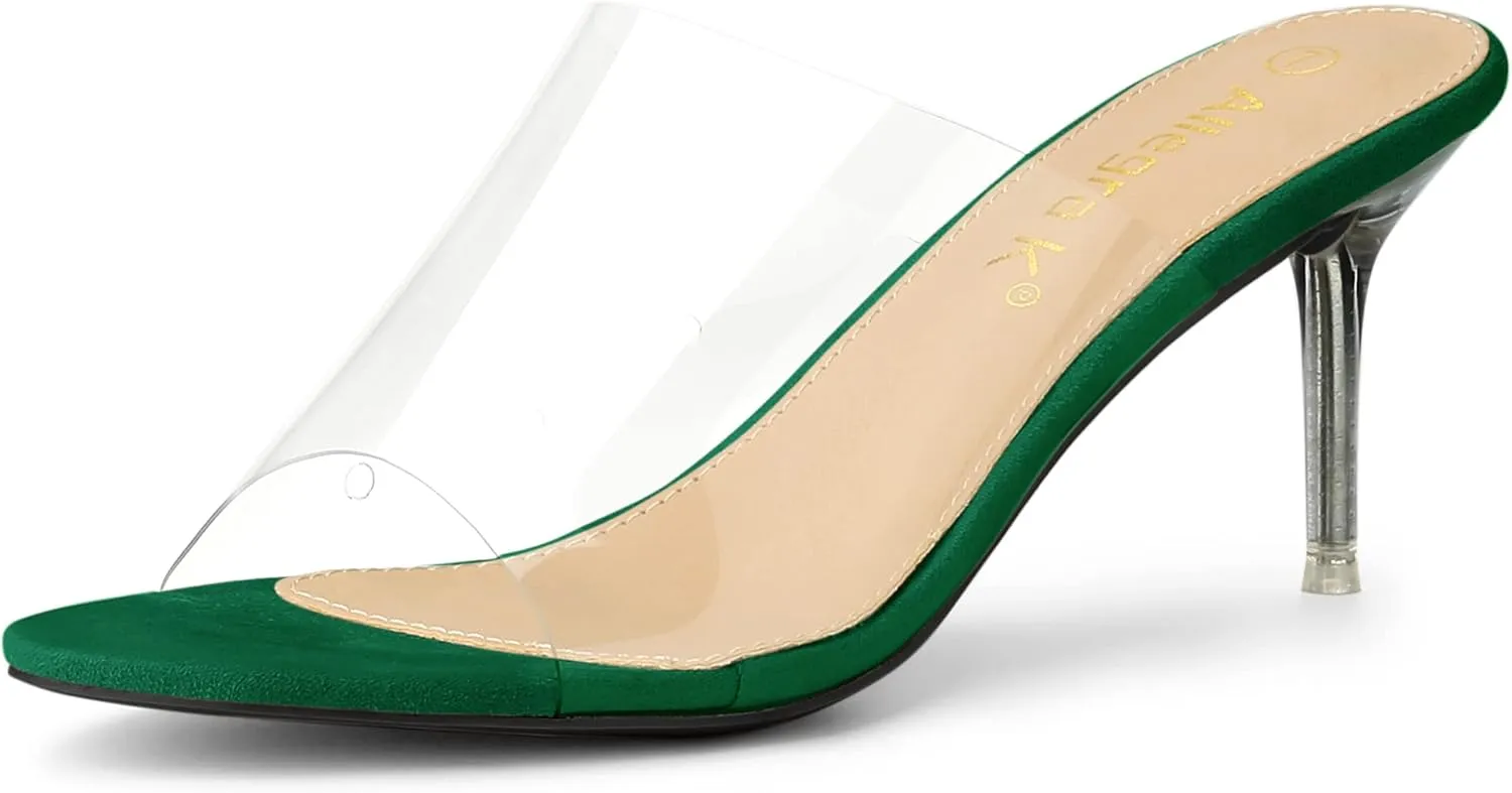 Allegra K Women's Clear Strap Open Toe Slip On Stiletto Heel Slide Sandals