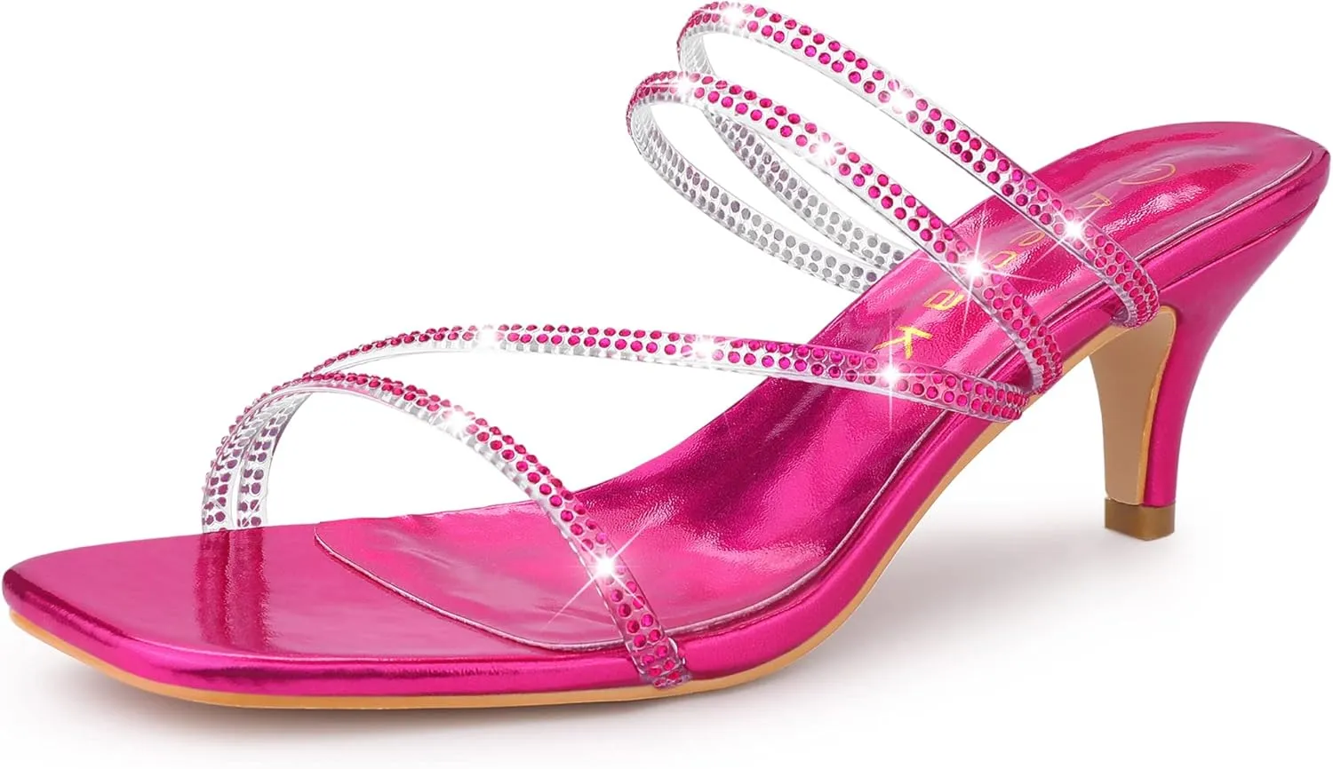 Allegra K Women's Rhinestone Strappy Kitten Heel Slide Heels Sandals