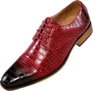 Amali Eberly, Mens Classic Oxford Dress Shoes Formal Burnished Cap Toe Exotic Crocodile Pattern, Red Size 10 Runs Small GO 1 Size UP