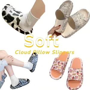AuraGlor Cloud Pillow Slippers for Women and Men Non-Slip Quick Drying Soft Cute Retro Animal Cushioned Thick Sole Lightweight Cow Leopard Bear Print Shower Bathroom Slides Sandals Indoor Outdoor
