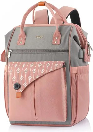 Backpack for Women School Backpack, 15.6 Inch Computer Back Pack with USB Charging Port Travel Bookbag for College Work Business, Gifts for Women Girls, Pink
