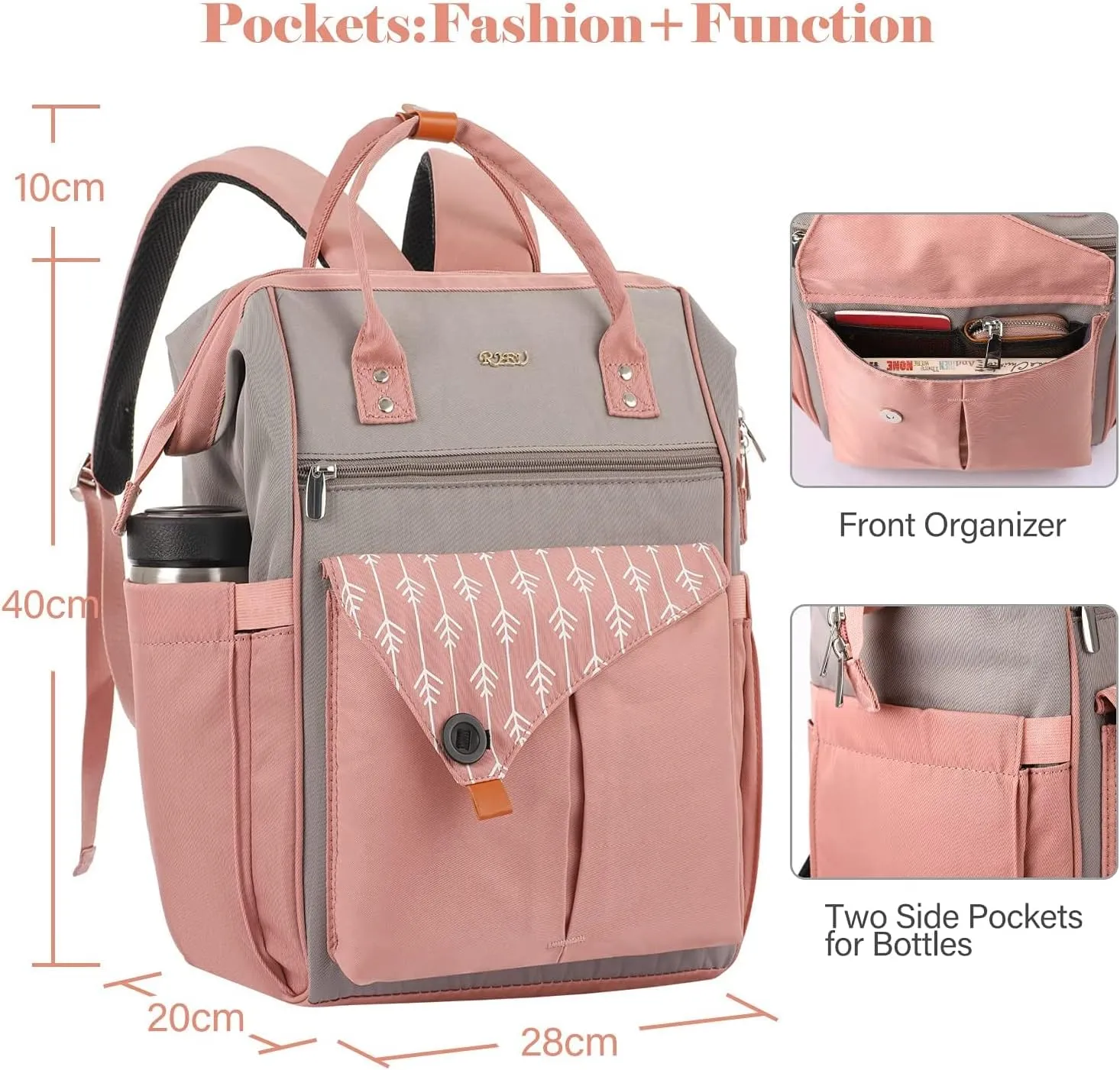 Backpack for Women School Backpack, 15.6 Inch Computer Back Pack with USB Charging Port Travel Bookbag for College Work Business, Gifts for Women Girls, Pink