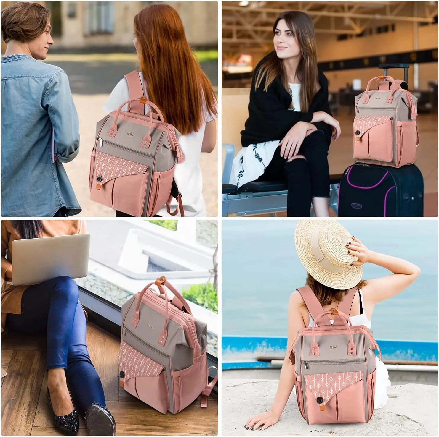 Backpack for Women School Backpack, 15.6 Inch Computer Back Pack with USB Charging Port Travel Bookbag for College Work Business, Gifts for Women Girls, Pink