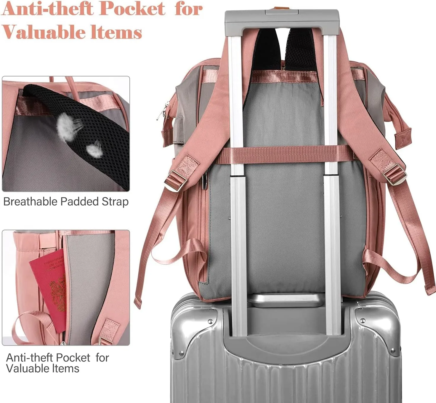 Backpack for Women School Backpack, 15.6 Inch Computer Back Pack with USB Charging Port Travel Bookbag for College Work Business, Gifts for Women Girls, Pink