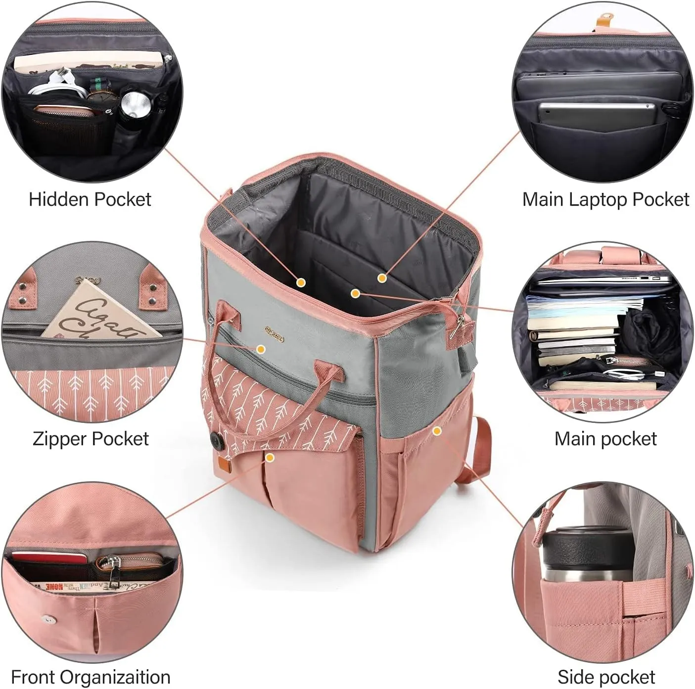 Backpack for Women School Backpack, 15.6 Inch Computer Back Pack with USB Charging Port Travel Bookbag for College Work Business, Gifts for Women Girls, Pink