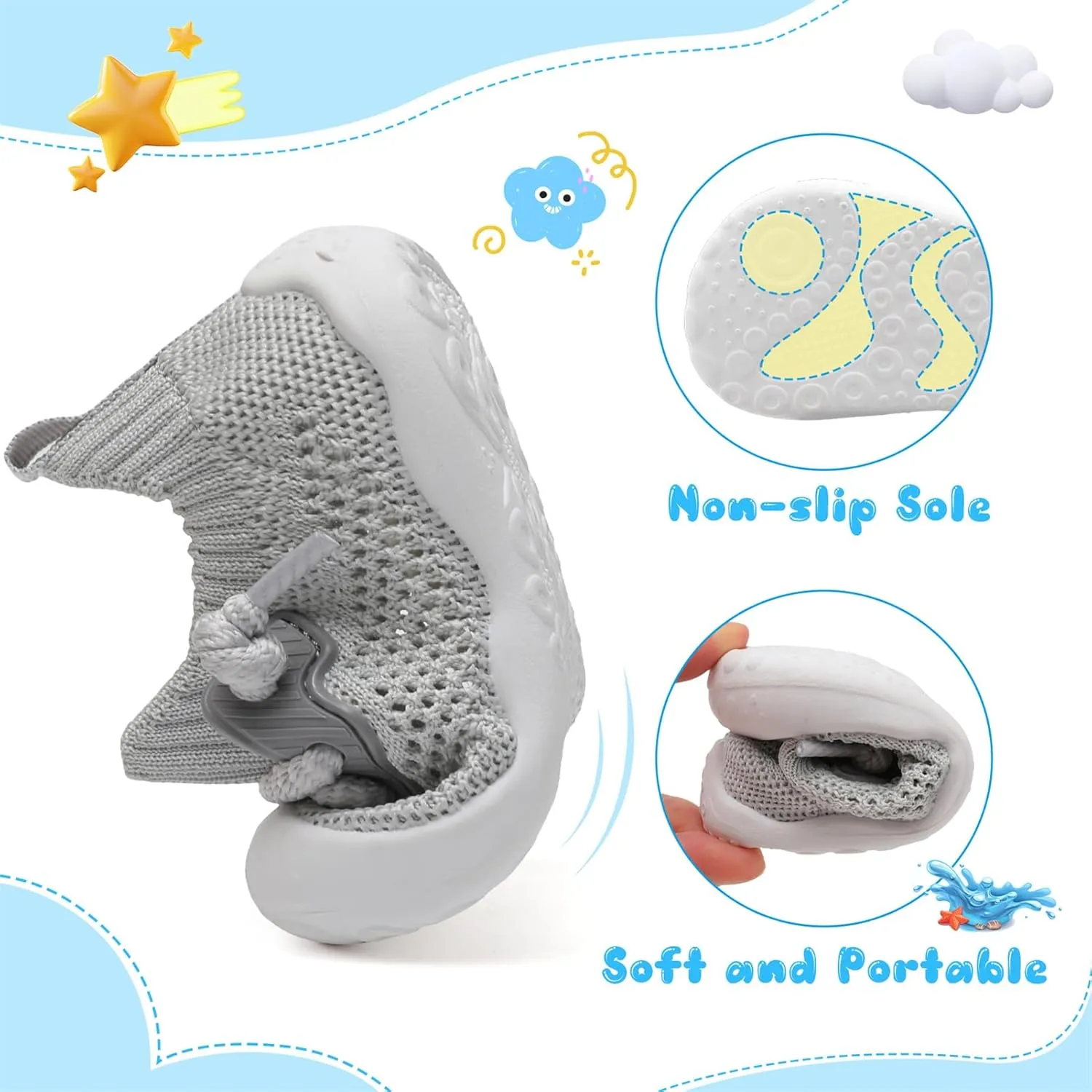 BARERUN Baby Shoes Baby First Walking Shoes Infant Sneakers Wide Barefoot Slip on Soft Sole Boys Girls Crib Shoe Toddler Breathable Lightweight House Socks