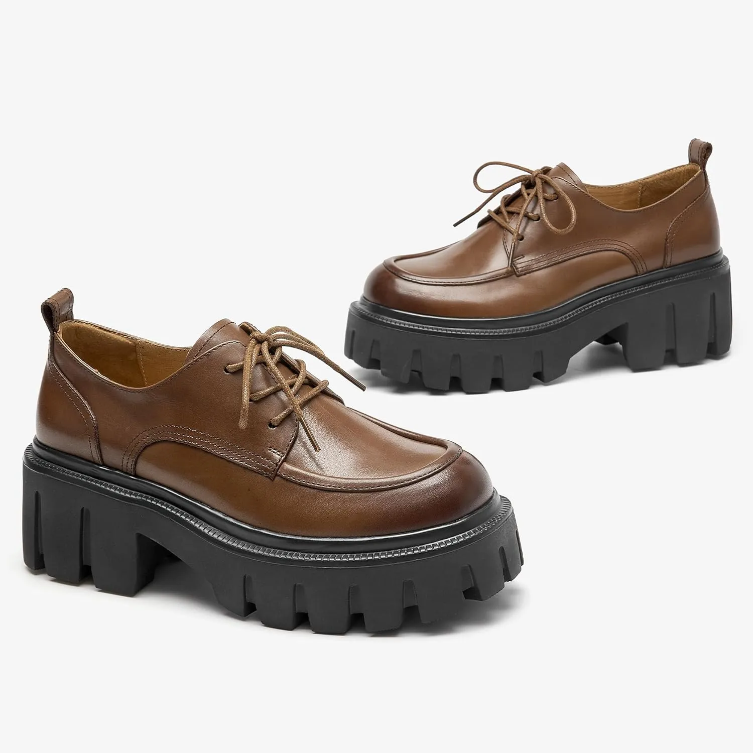 BEAU TODAY Platform Oxfords for Women, Oxford Shoes for Women, Chunky Leather Lace Up Oxford Shoes, Casual Comfort Business Work Office Dress Shoes