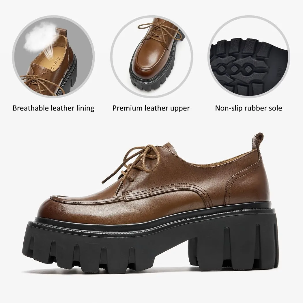 BEAU TODAY Platform Oxfords for Women, Oxford Shoes for Women, Chunky Leather Lace Up Oxford Shoes, Casual Comfort Business Work Office Dress Shoes