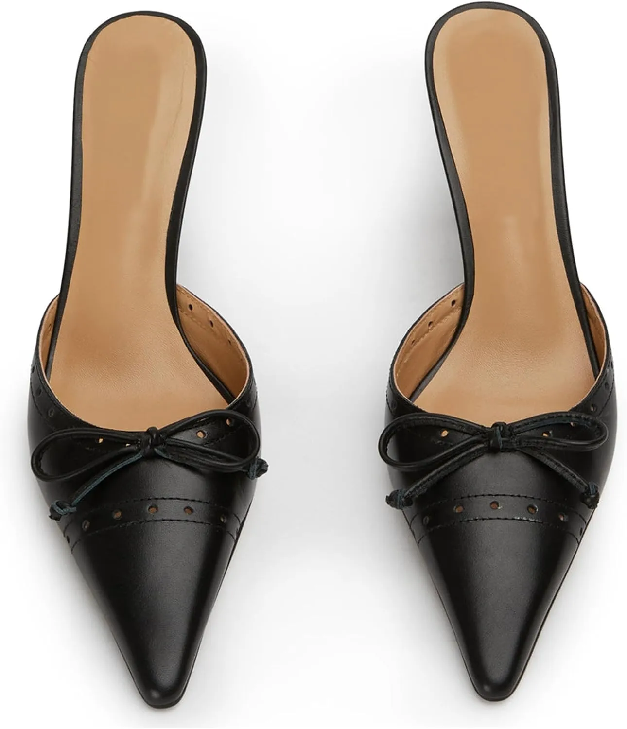 Bow Tie Heeled Mules for Women Slip On Pumps Shoes Backless Stiletto High Heels Pointed Toe Dress Slide Sandals