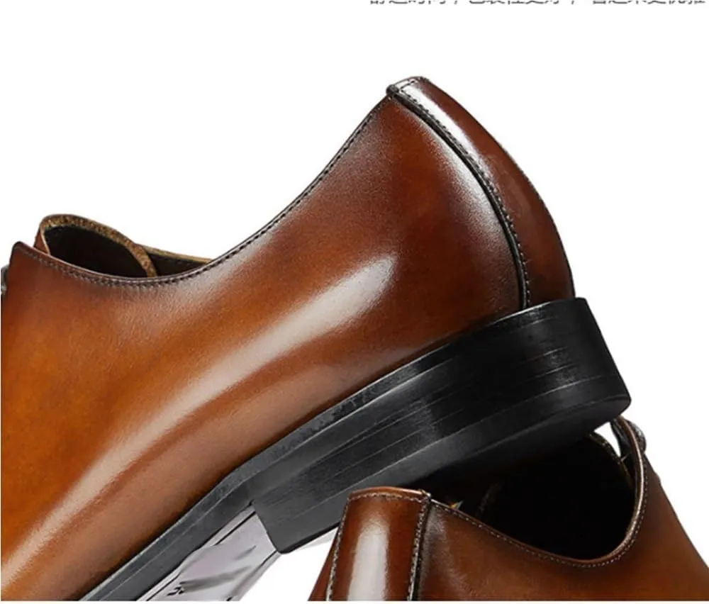 Breathable Non Slip Rubber Sole Leather Shoes Mens Patent Leather Lace Up Block Heel Formal Oxfords Lug Sole Heightening