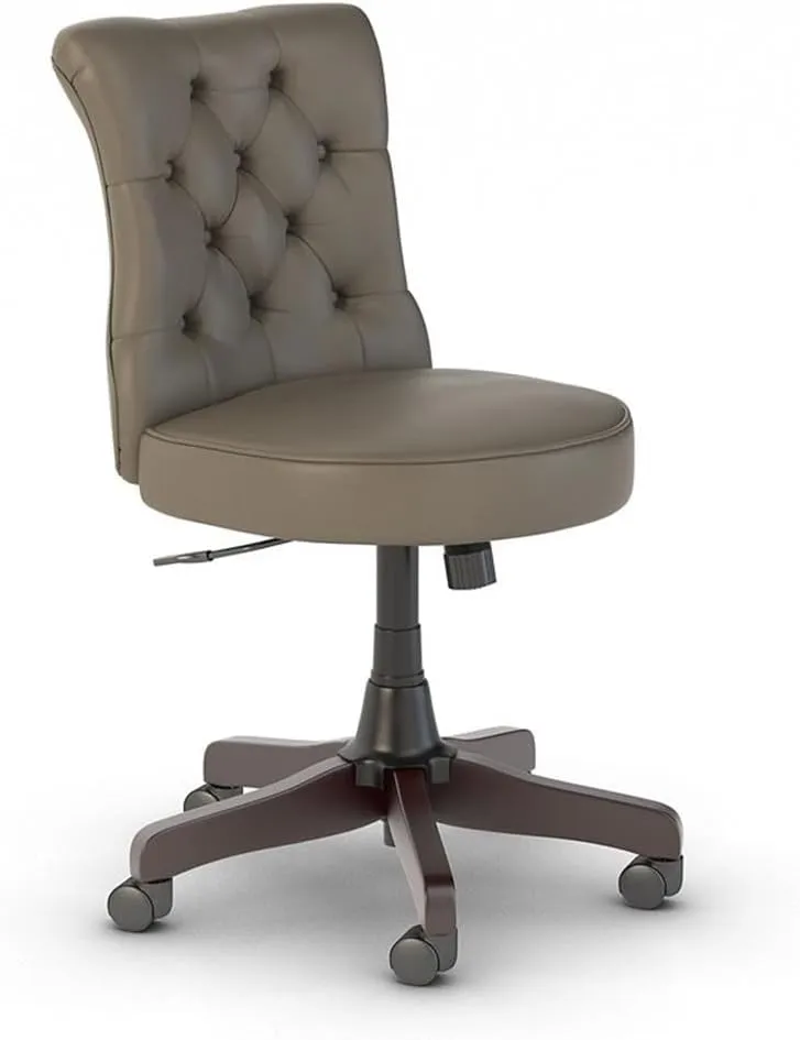 Bush Furniture Key West Mid Back Tufted Office Chair in Washed Gray Leather