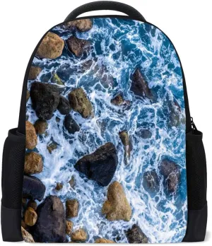 Casual Backpack School Book Bag Teenager Laptop Business Sports Travel Bag 16 Inch Water Proof Multi-Function ﻿Wave and Blue Water Daypack
