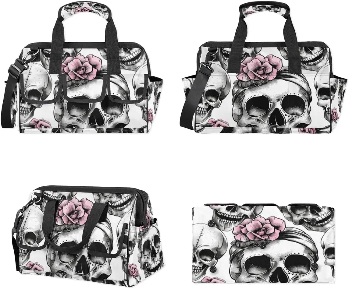 Classic Day Of The Dead Theme Tool Bag with Shoulder Strap Organizer Pockets Tools Tote Bags for Men Women Adult Toolbag for Car Home Work Travel Storage