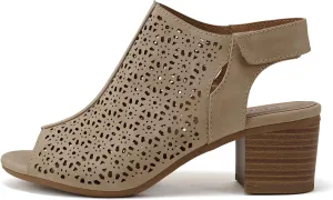 Daisy - Women's Caged Geometric Laser Cut Out Peep Toe Chunky Stacked Heel Ankle Sandal