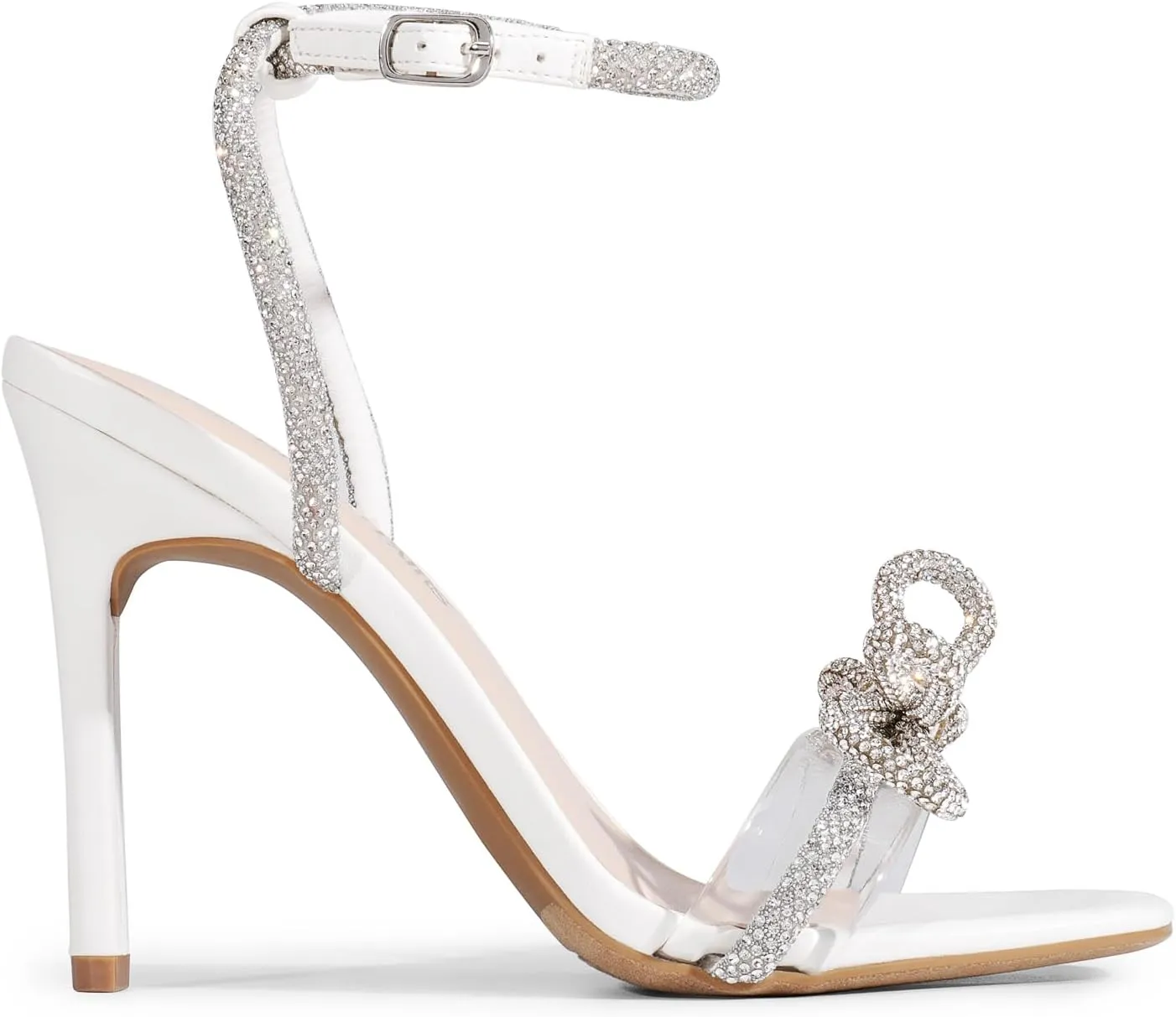 DREAM PAIRS Women's Double Bowknots Crystal Sandals Clear Slingback Heels Square Toe Shoes for Party Wedding