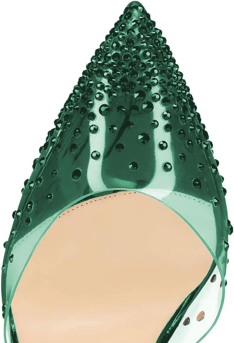 FSJ Women Pencil High Heel Spikes Studded Sandal Slip On D'Orsay Evening Pump Ankle Strap Clear Ballroom Dance Shoe Size 4-15 US
