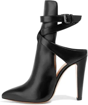 FSJ Women Pointed Toe Chunky High Heel Strappy Dress Bootie Pump Ankle Wrap Slingback Sandal Shoes Size 4-15 M US