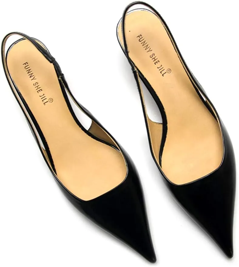 FSJ Women's Mid Kitten Heel Slingback Sandal Pointy Toe Sexy Pumps Comfortable Dress Party Walking Shoes Size 4-15 US