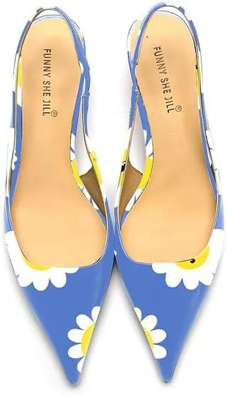 FSJ Women's Mid Kitten Heel Slingback Sandal Pointy Toe Sexy Pumps Comfortable Dress Party Walking Shoes Size 4-15 US