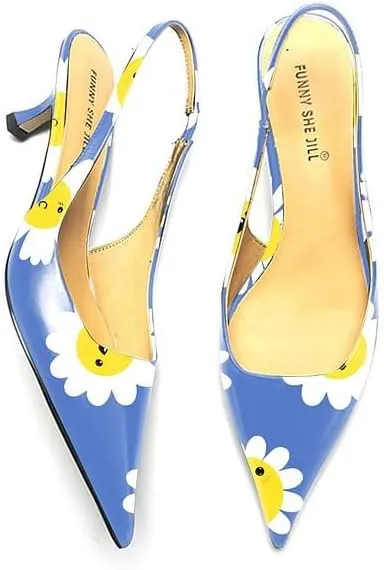 FSJ Women's Mid Kitten Heel Slingback Sandal Pointy Toe Sexy Pumps Comfortable Dress Party Walking Shoes Size 4-15 US