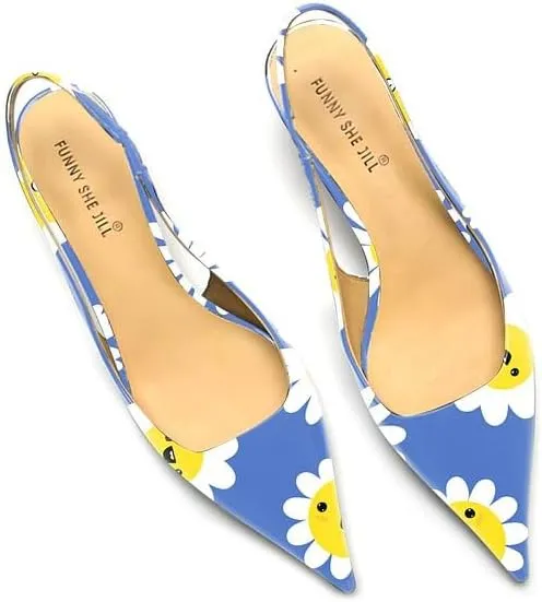 FSJ Women's Mid Kitten Heel Slingback Sandal Pointy Toe Sexy Pumps Comfortable Dress Party Walking Shoes Size 4-15 US
