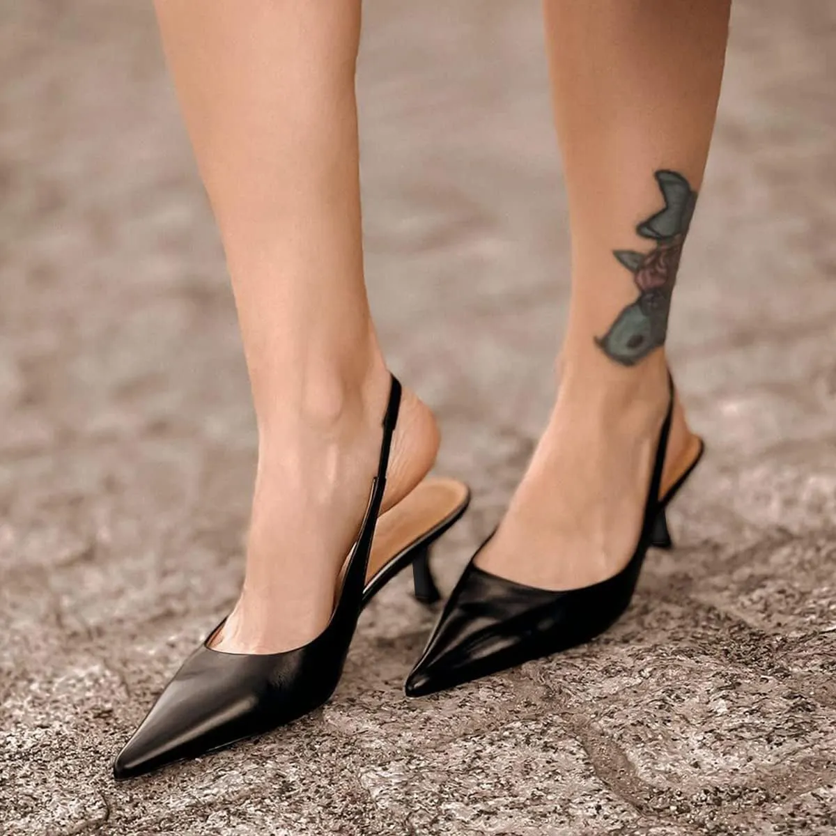 FSJ Women's Mid Kitten Heel Slingback Sandal Pointy Toe Sexy Pumps Comfortable Dress Party Walking Shoes Size 4-15 US