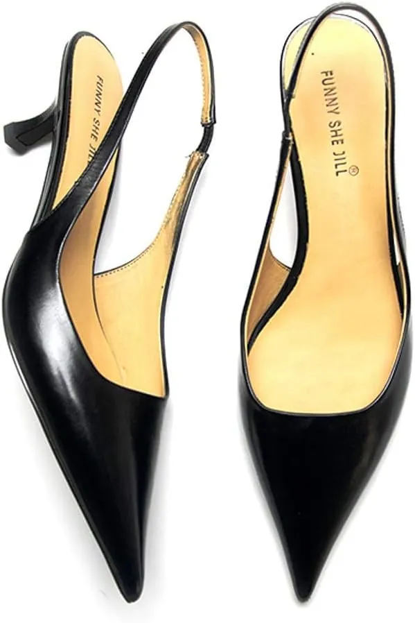 FSJ Women's Mid Kitten Heel Slingback Sandal Pointy Toe Sexy Pumps Comfortable Dress Party Walking Shoes Size 4-15 US