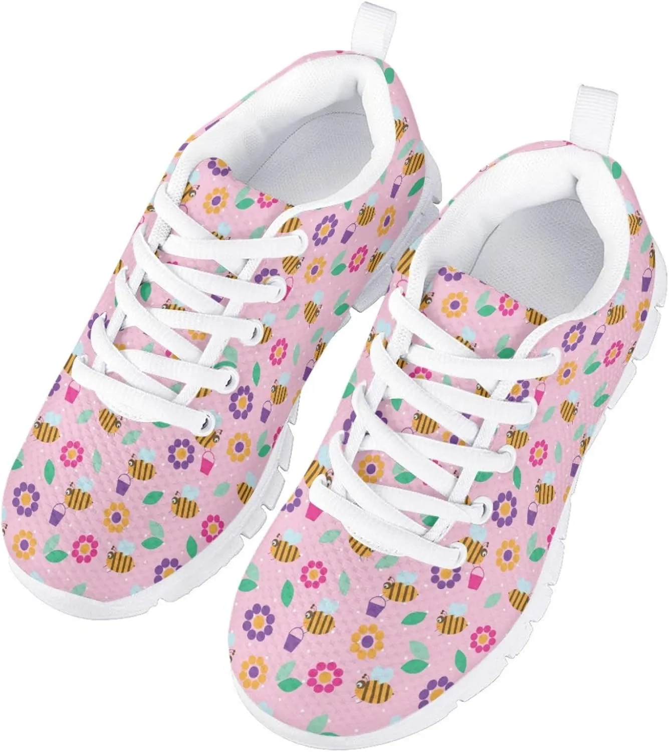 Girls Cute Tennis Shoes Kids Breathable Mesh Running Sneakers Casual Print Lace Up Soft Walking Shoes