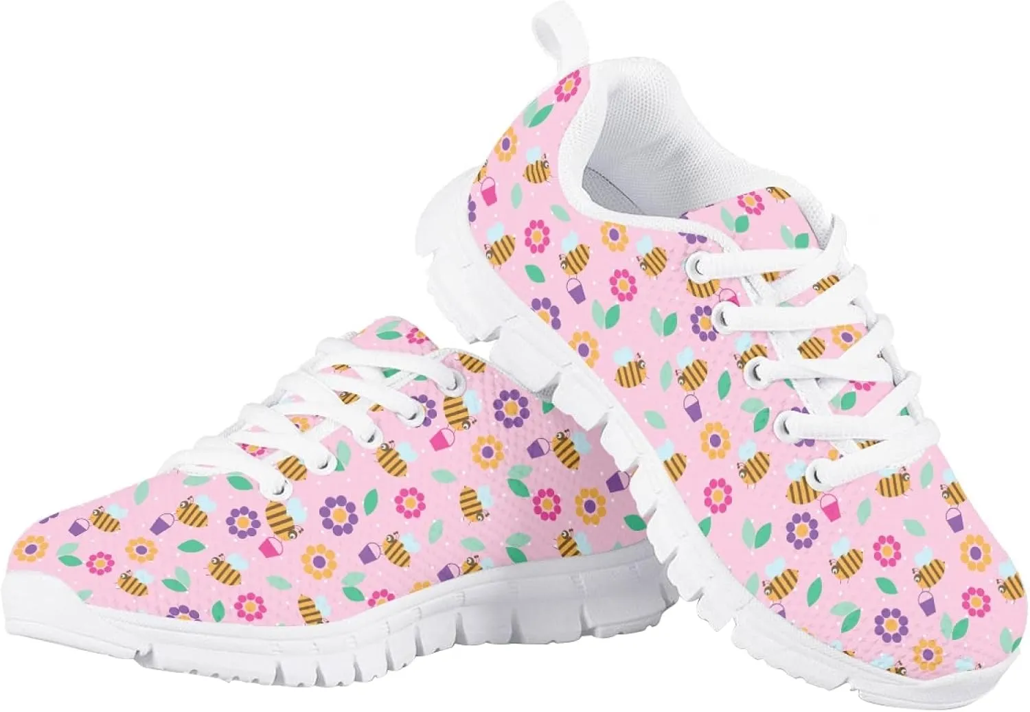 Girls Cute Tennis Shoes Kids Breathable Mesh Running Sneakers Casual Print Lace Up Soft Walking Shoes