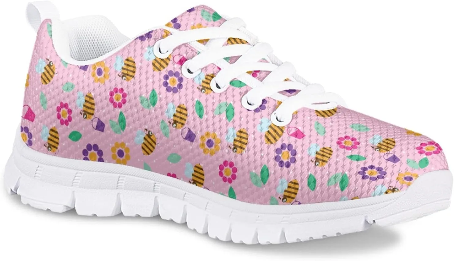 Girls Cute Tennis Shoes Kids Breathable Mesh Running Sneakers Casual Print Lace Up Soft Walking Shoes