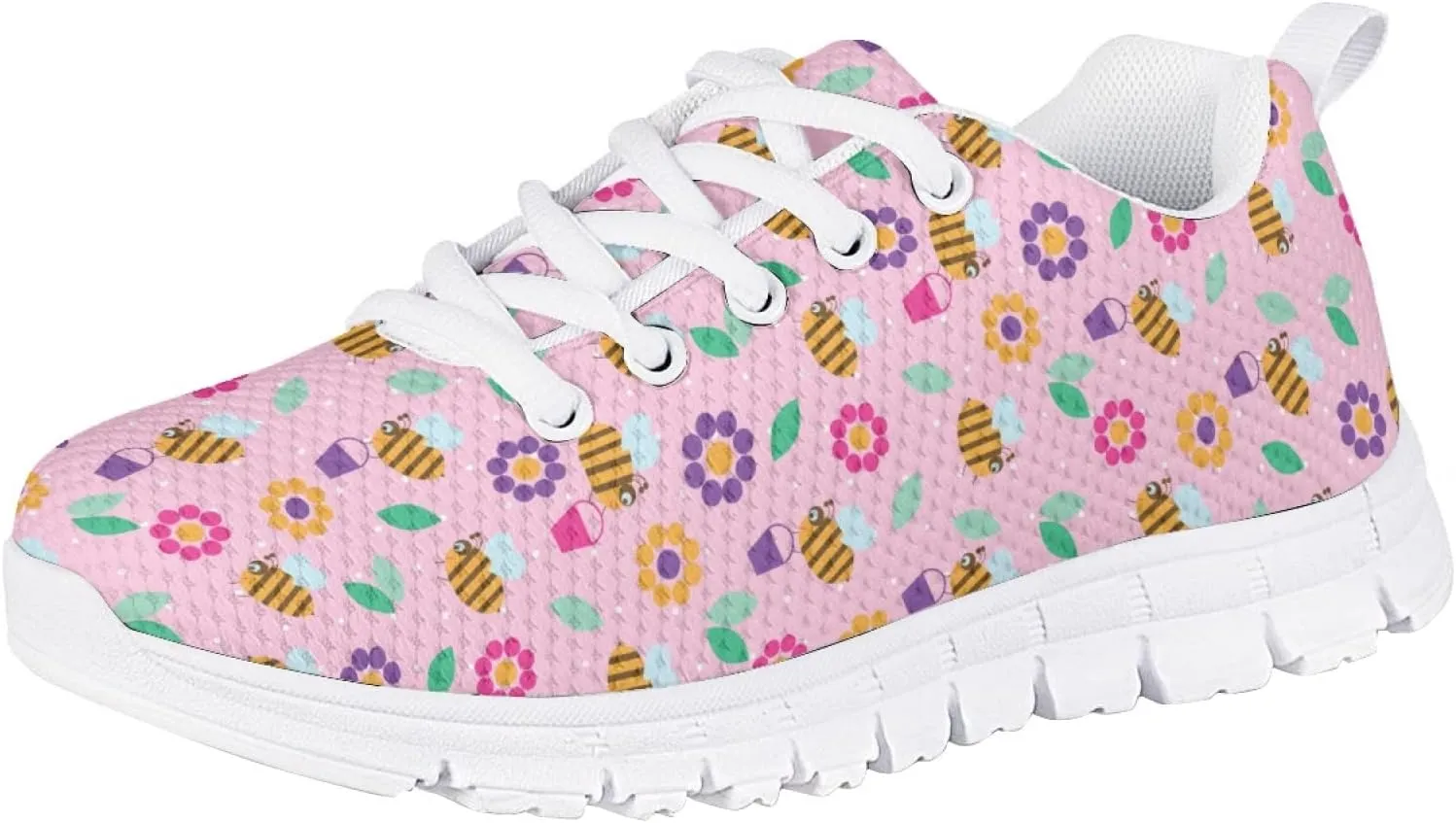 Girls Cute Tennis Shoes Kids Breathable Mesh Running Sneakers Casual Print Lace Up Soft Walking Shoes