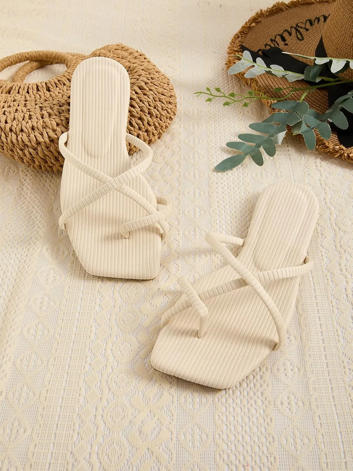 GORGLITTER Dressy Sandals Women Cute Strappy Sandals Toe Ring Thongs Slip On Slide Sandals