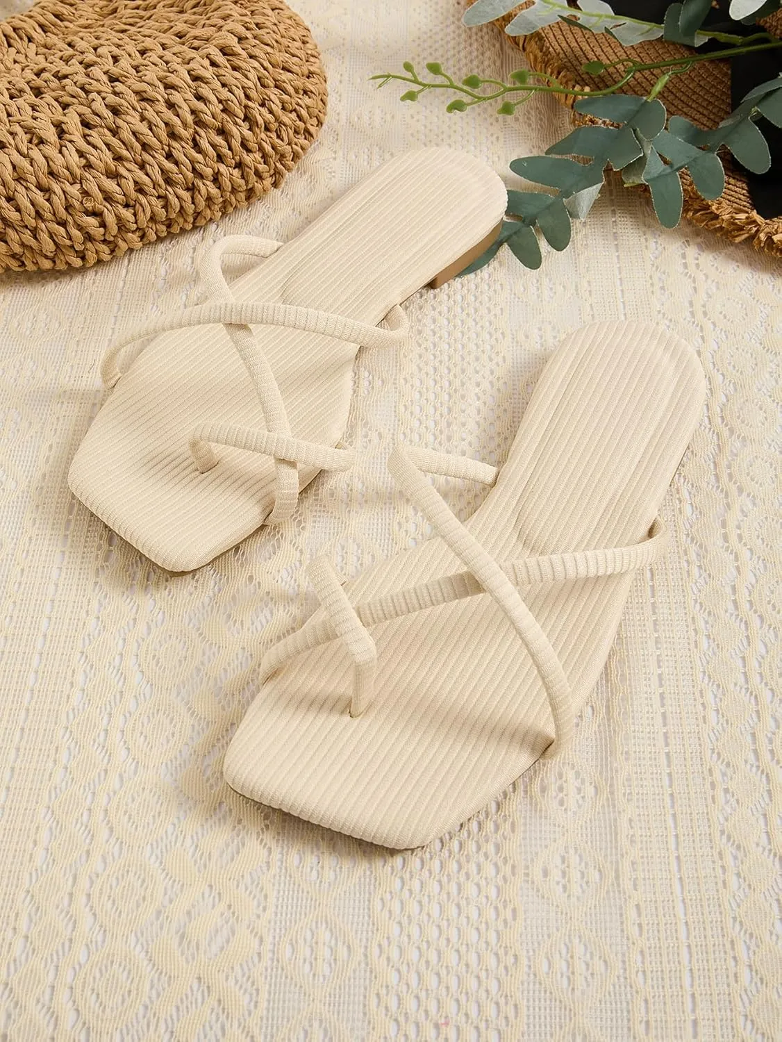 GORGLITTER Dressy Sandals Women Cute Strappy Sandals Toe Ring Thongs Slip On Slide Sandals