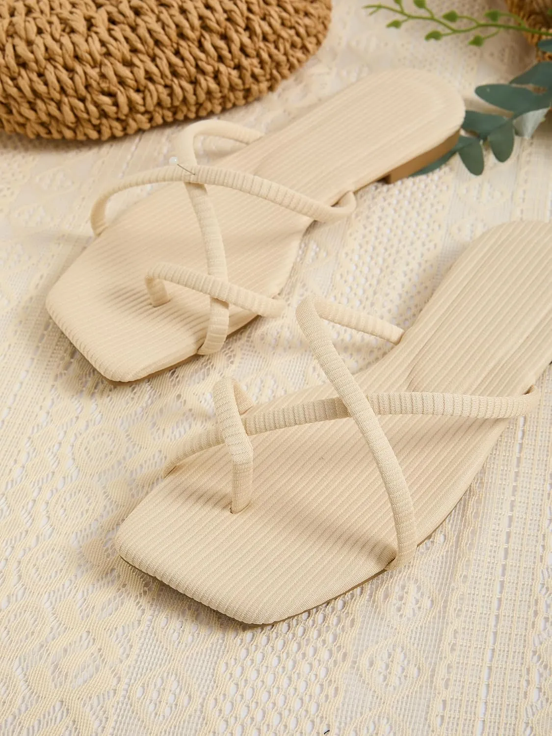 GORGLITTER Dressy Sandals Women Cute Strappy Sandals Toe Ring Thongs Slip On Slide Sandals