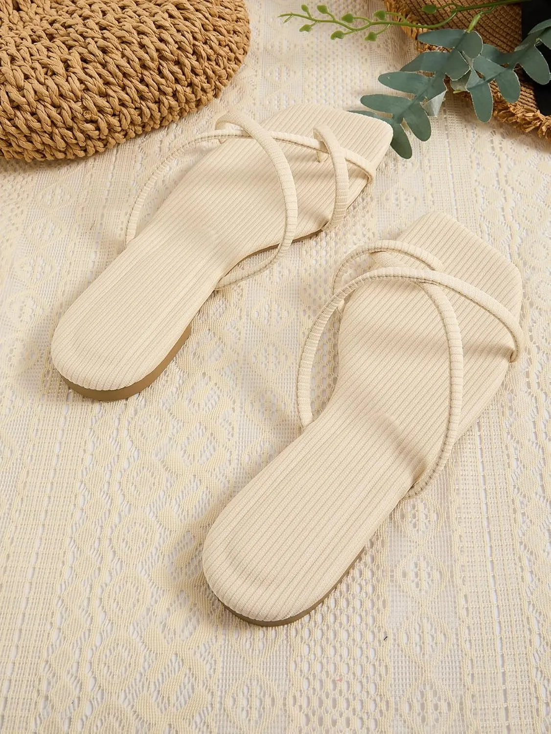 GORGLITTER Dressy Sandals Women Cute Strappy Sandals Toe Ring Thongs Slip On Slide Sandals