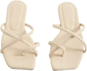GORGLITTER Dressy Sandals Women Cute Strappy Sandals Toe Ring Thongs Slip On Slide Sandals