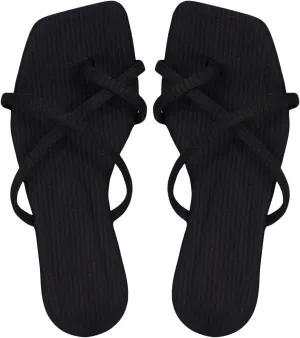 GORGLITTER Dressy Sandals Women Cute Strappy Sandals Toe Ring Thongs Slip On Slide Sandals
