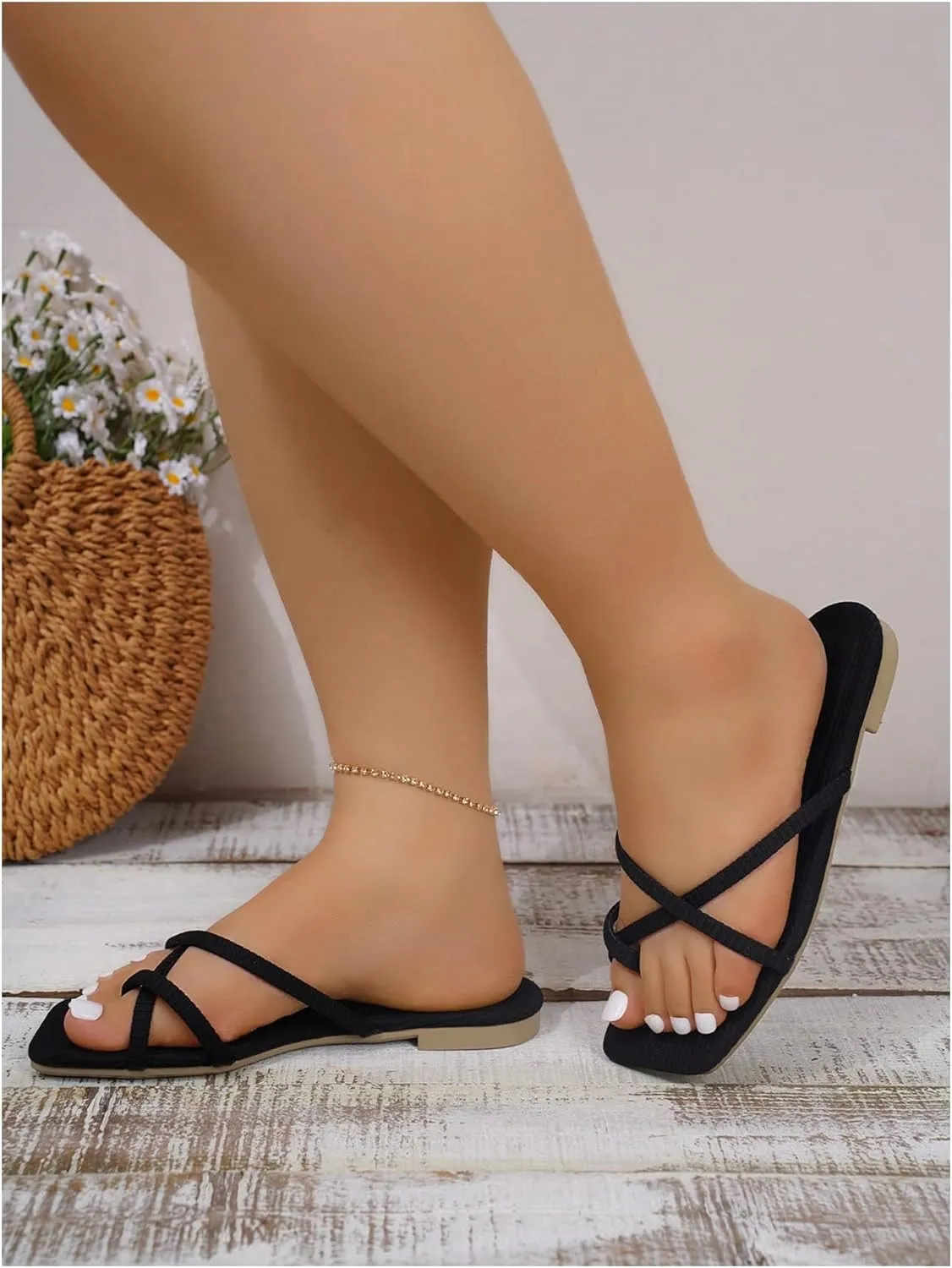 GORGLITTER Dressy Sandals Women Cute Strappy Sandals Toe Ring Thongs Slip On Slide Sandals