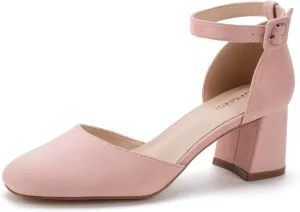 Greatonu Women's Closed Toe Ankle Strap 2.5 inch Low Block Heels Dress Wedding Party Pumps Shoes