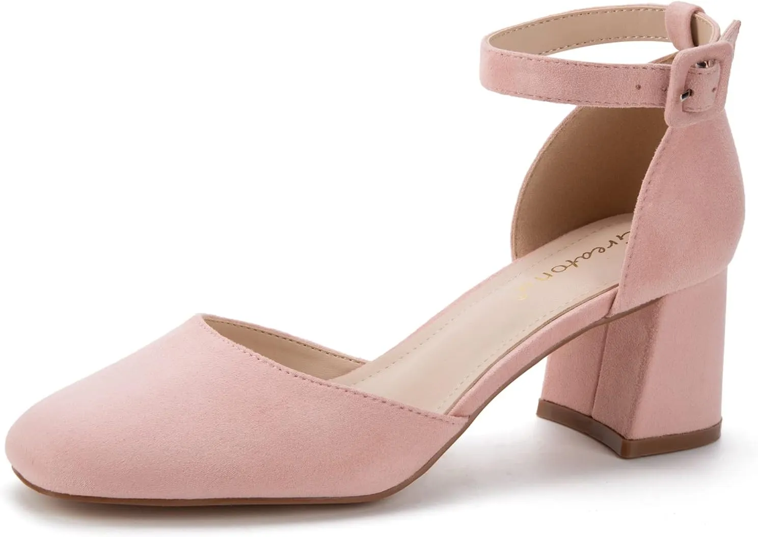 Greatonu Women's Closed Toe Ankle Strap 2.5 inch Low Block Heels Dress Wedding Party Pumps Shoes