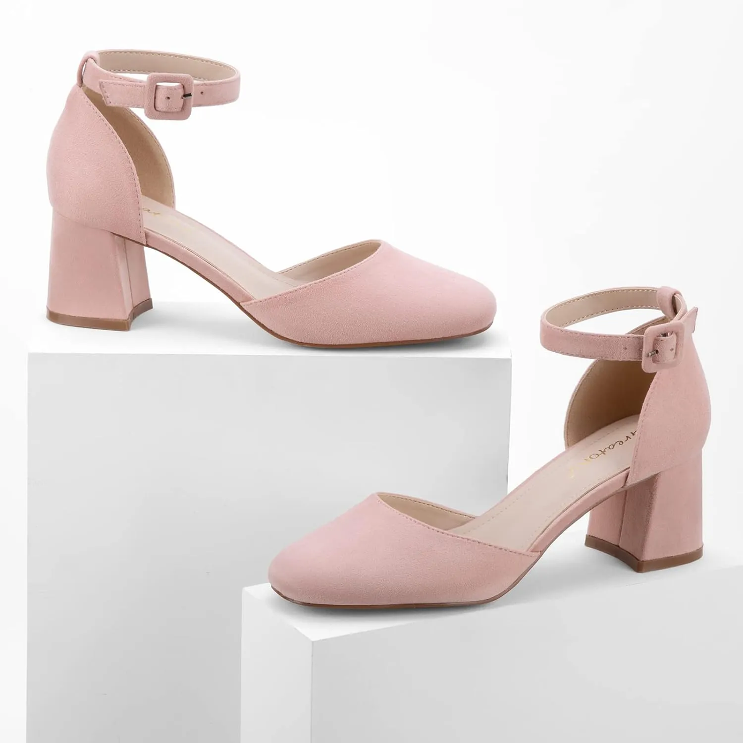 Greatonu Women's Closed Toe Ankle Strap 2.5 inch Low Block Heels Dress Wedding Party Pumps Shoes