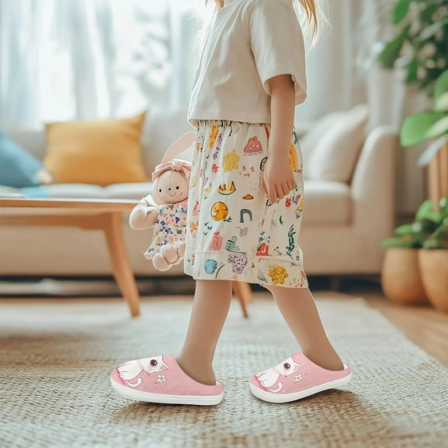 House Slippers for Kids Girls Fuzzy House Slippers House Shoes for Girls - White