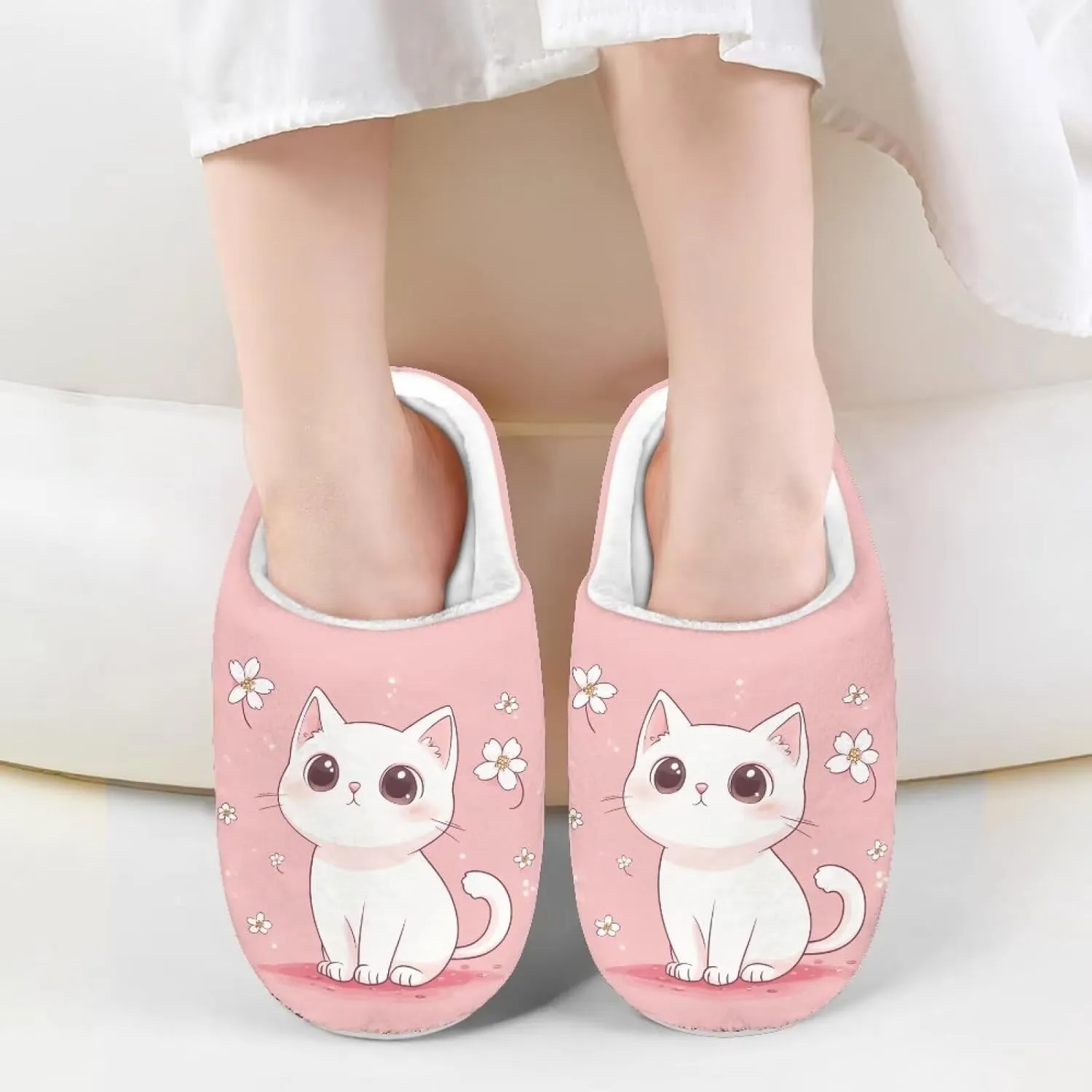 House Slippers for Kids Girls Fuzzy House Slippers House Shoes for Girls - White