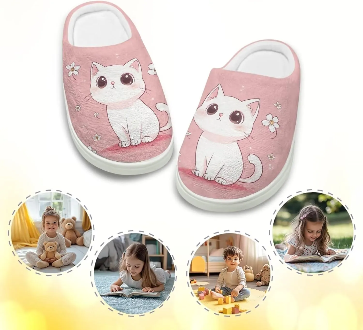 House Slippers for Kids Girls Fuzzy House Slippers House Shoes for Girls - White