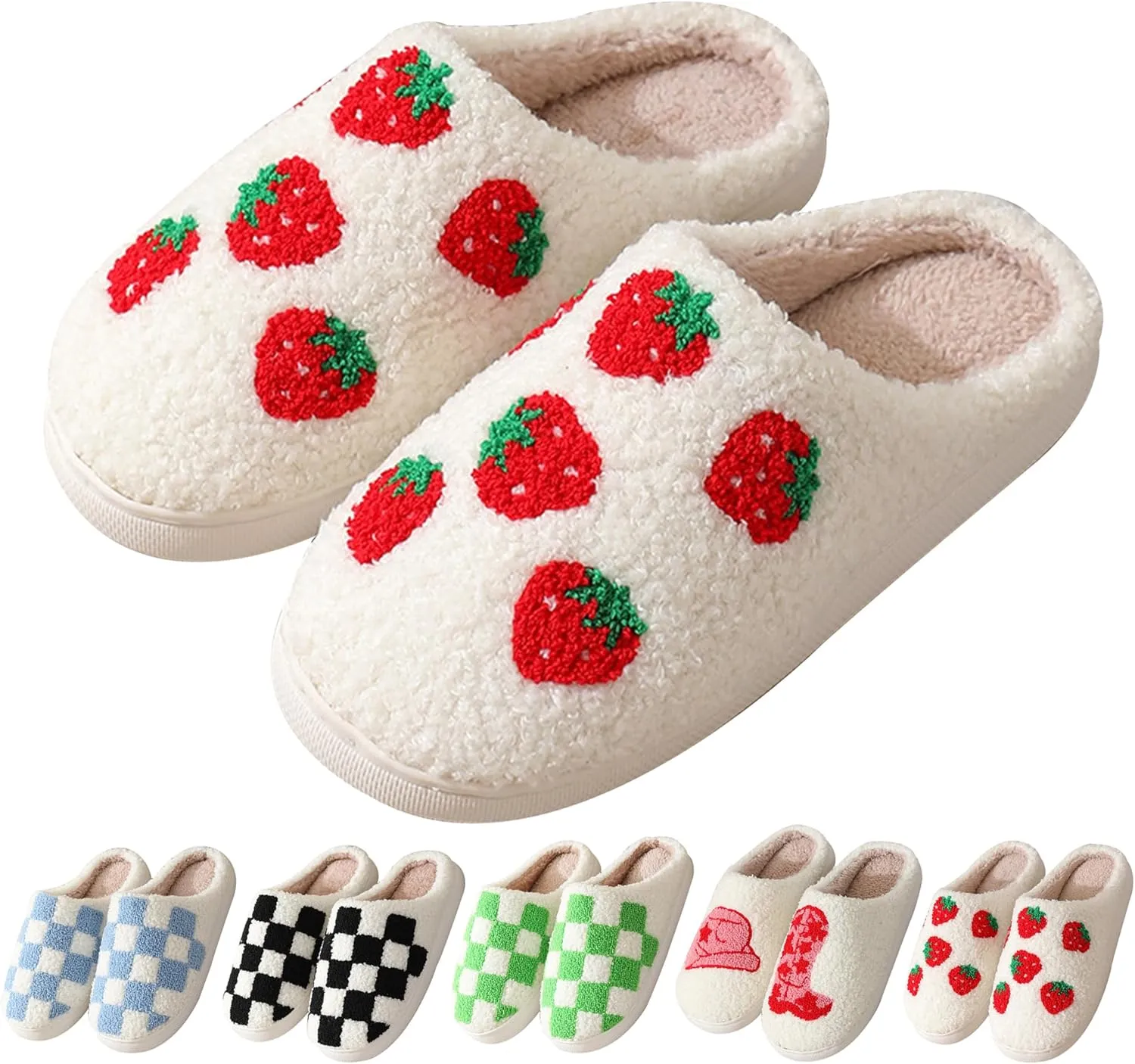 House Slippers for Women Men, Plush Warm Fuzzy Slippers, Cozy Memory Foam Checkered Slippers, Bedroom Indoor Outdoor Slip on Plaid Shoes with Fur