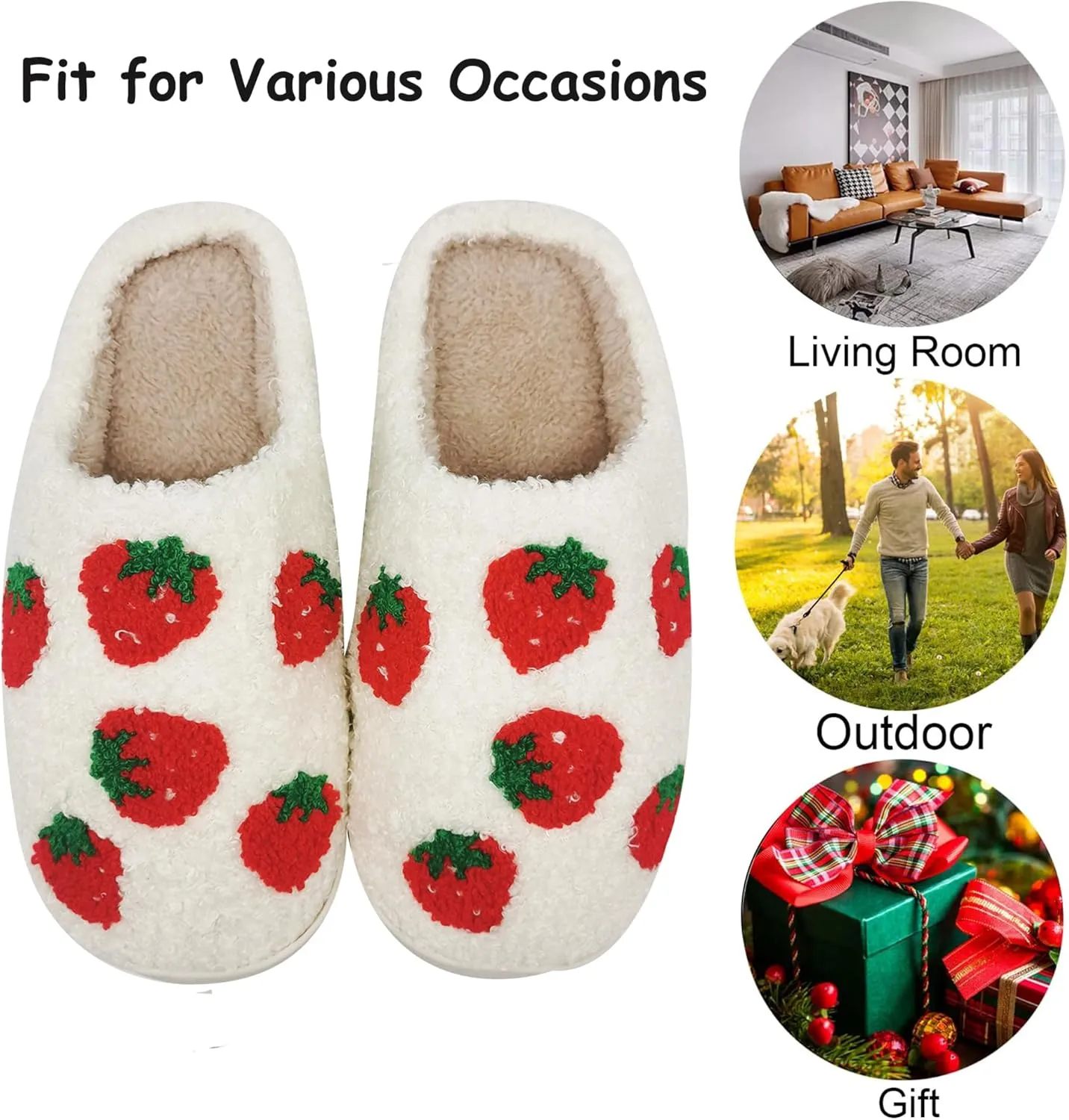 House Slippers for Women Men, Plush Warm Fuzzy Slippers, Cozy Memory Foam Checkered Slippers, Bedroom Indoor Outdoor Slip on Plaid Shoes with Fur